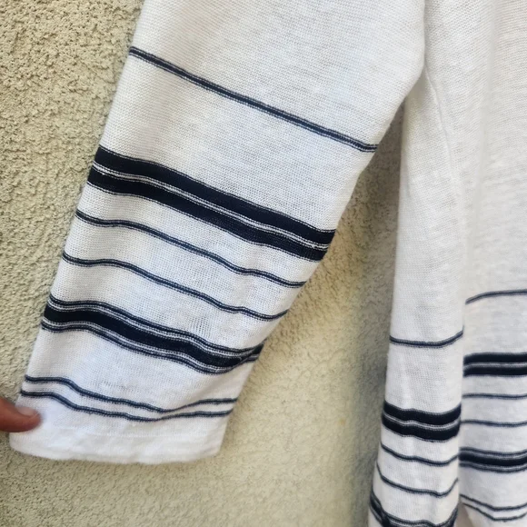 TALBOTS Women's Sweater Medium White 100% Linen Nautical Fringe Summer Beachy - Picture 6 of 10